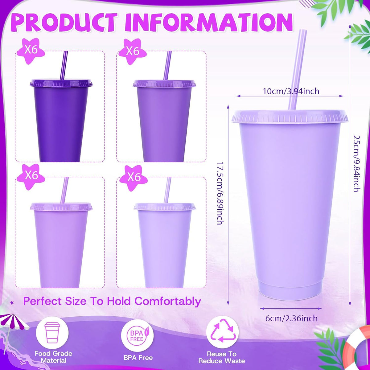 24 Pack Plastic Tumblers with Lids and Straw, Reusable Cups with Lids and Straws Colorful Cups for Cold Drink Iced Coffee, Plastic Tumbler Bulk for Party Birthday Gifts (24 oz, Stylish Colors)