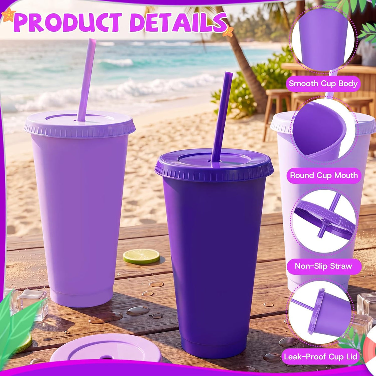 24 Pack Plastic Tumblers with Lids and Straw, Reusable Cups with Lids and Straws Colorful Cups for Cold Drink Iced Coffee, Plastic Tumbler Bulk for Party Birthday Gifts (24 oz, Stylish Colors)