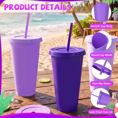 24 Pack Plastic Tumblers with Lids and Straw, Reusable Cups with Lids and Straws Colorful Cups for Cold Drink Iced Coffee, Plastic Tumbler Bulk for Party Birthday Gifts (24 oz, Stylish Colors)