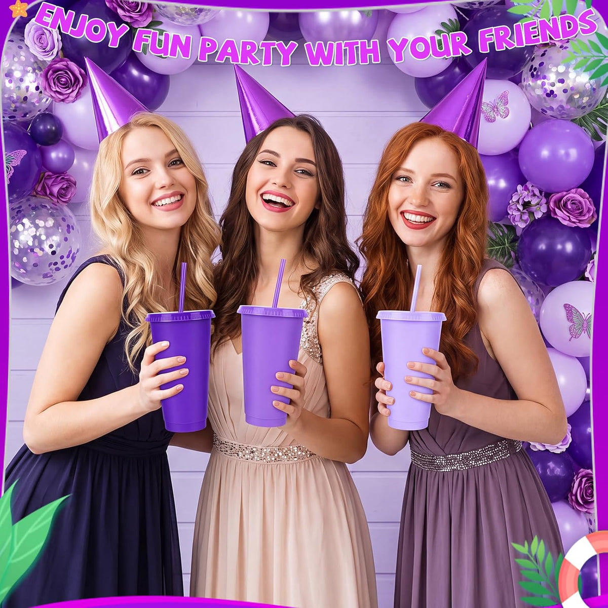 24 Pack Plastic Tumblers with Lids and Straw, Reusable Cups with Lids and Straws Colorful Cups for Cold Drink Iced Coffee, Plastic Tumbler Bulk for Party Birthday Gifts (24 oz, Stylish Colors)