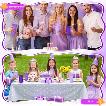 24 Pack Plastic Tumblers with Lids and Straw, Reusable Cups with Lids and Straws Colorful Cups for Cold Drink Iced Coffee, Plastic Tumbler Bulk for Party Birthday Gifts (24 oz, Stylish Colors)