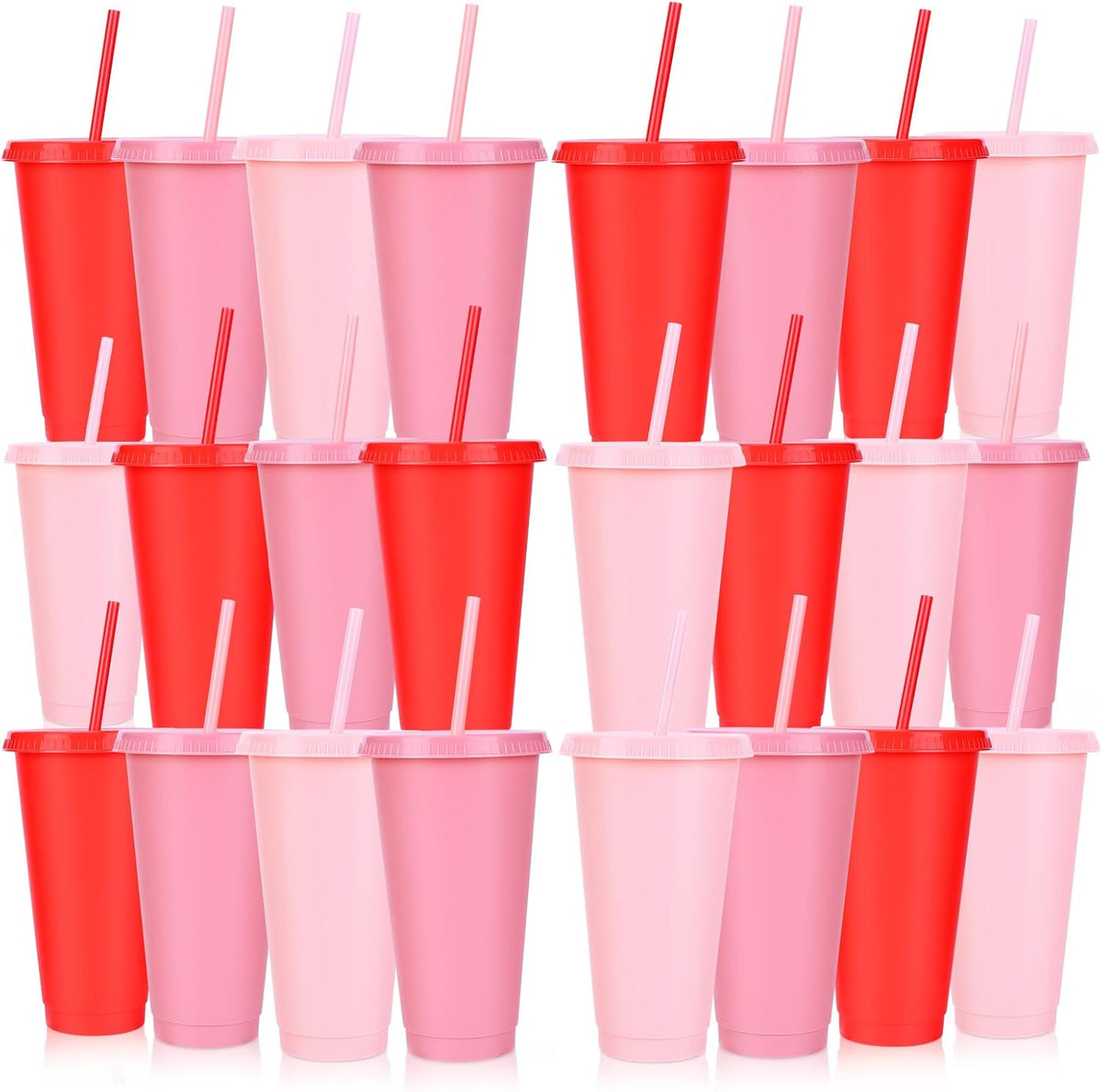 24 Pack Plastic Tumblers with Lids and Straw, Reusable Cups with Lids and Straws Colorful Cups for Cold Drink Iced Coffee, Plastic Tumbler Bulk for Party Birthday Gifts (24 oz, Stylish Colors)