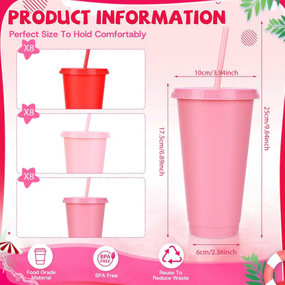 24 Pack Plastic Tumblers with Lids and Straw, Reusable Cups with Lids and Straws Colorful Cups for Cold Drink Iced Coffee, Plastic Tumbler Bulk for Party Birthday Gifts (24 oz, Stylish Colors)