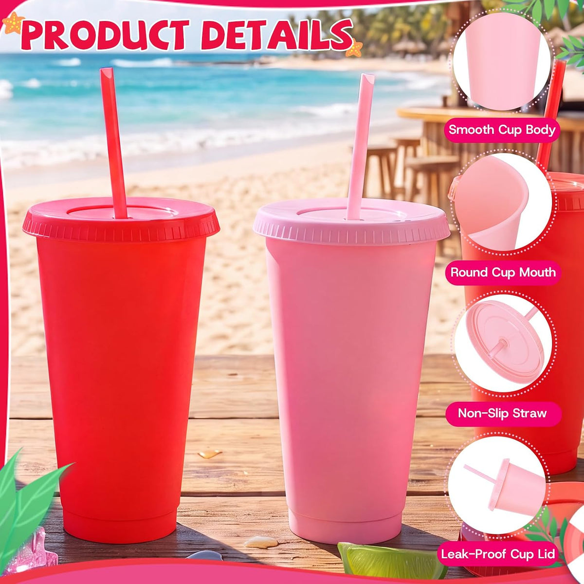 24 Pack Plastic Tumblers with Lids and Straw, Reusable Cups with Lids and Straws Colorful Cups for Cold Drink Iced Coffee, Plastic Tumbler Bulk for Party Birthday Gifts (24 oz, Stylish Colors)
