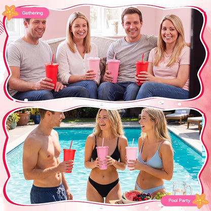 24 Pack Plastic Tumblers with Lids and Straw, Reusable Cups with Lids and Straws Colorful Cups for Cold Drink Iced Coffee, Plastic Tumbler Bulk for Party Birthday Gifts (24 oz, Stylish Colors)