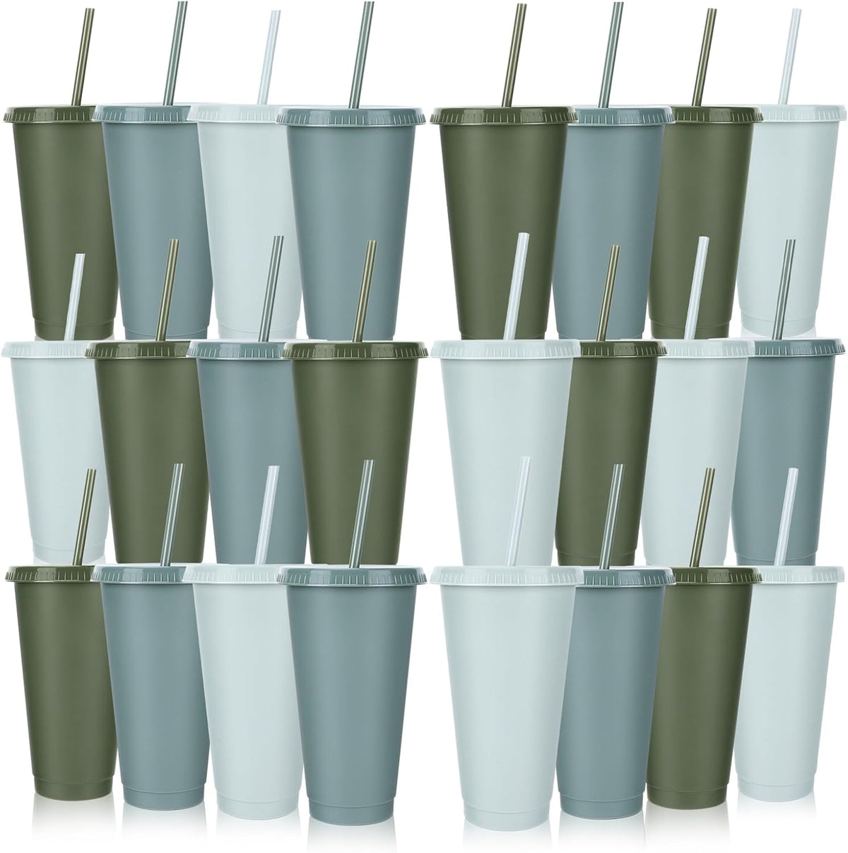24 Pack Plastic Tumblers with Lids and Straw, Reusable Cups with Lids and Straws Colorful Cups for Cold Drink Iced Coffee, Plastic Tumbler Bulk for Party Birthday Gifts (24 oz, Stylish Colors)