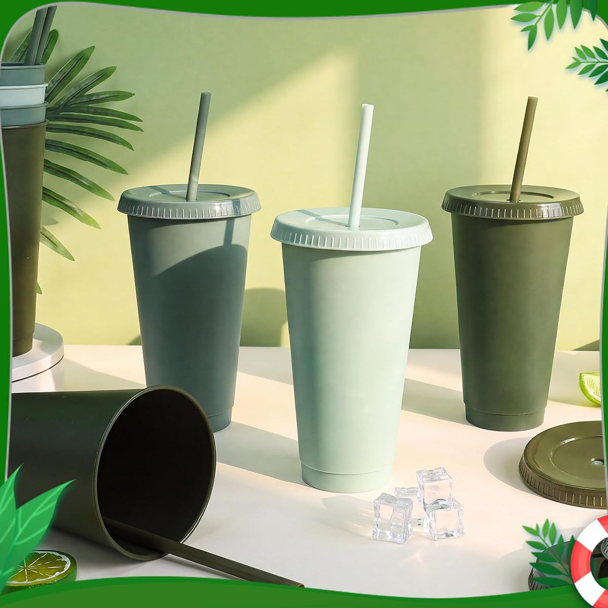 24 Pack Plastic Tumblers with Lids and Straw, Reusable Cups with Lids and Straws Colorful Cups for Cold Drink Iced Coffee, Plastic Tumbler Bulk for Party Birthday Gifts (24 oz, Stylish Colors)
