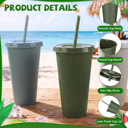 24 Pack Plastic Tumblers with Lids and Straw, Reusable Cups with Lids and Straws Colorful Cups for Cold Drink Iced Coffee, Plastic Tumbler Bulk for Party Birthday Gifts (24 oz, Stylish Colors)