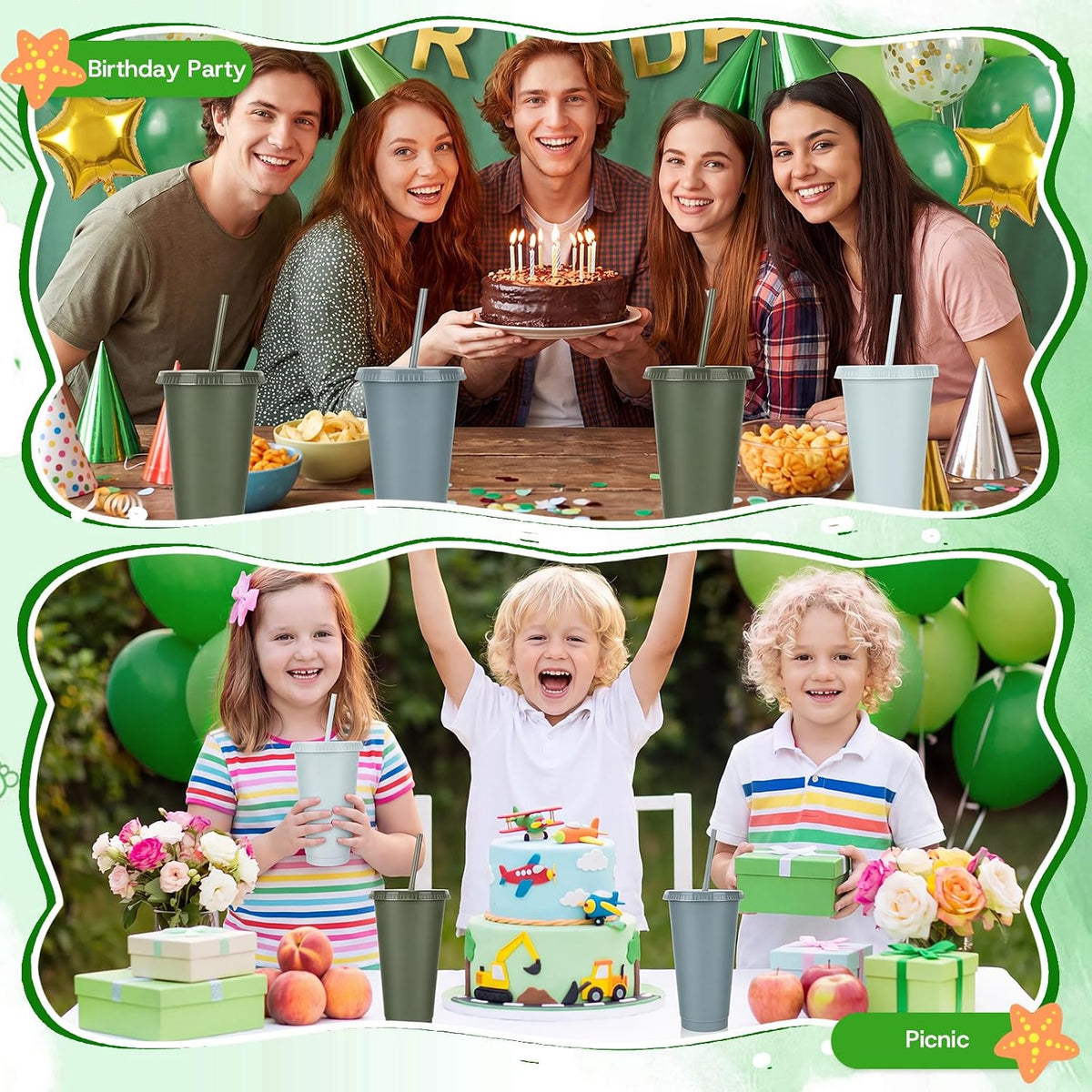 24 Pack Plastic Tumblers with Lids and Straw, Reusable Cups with Lids and Straws Colorful Cups for Cold Drink Iced Coffee, Plastic Tumbler Bulk for Party Birthday Gifts (24 oz, Stylish Colors)