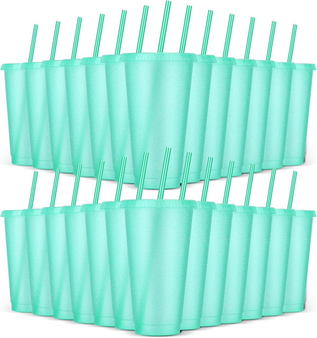 24 Pack Plastic Tumblers with Lids and Straw, Reusable Cups with Lids and Straws Colorful Cups for Cold Drink Iced Coffee, Plastic Tumbler Bulk for Party Birthday Gifts (24 oz, Stylish Colors)