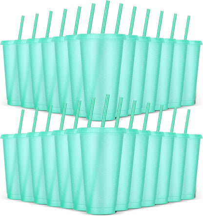 24 Pack Plastic Tumblers with Lids and Straw, Reusable Cups with Lids and Straws Colorful Cups for Cold Drink Iced Coffee, Plastic Tumbler Bulk for Party Birthday Gifts (24 oz, Stylish Colors)