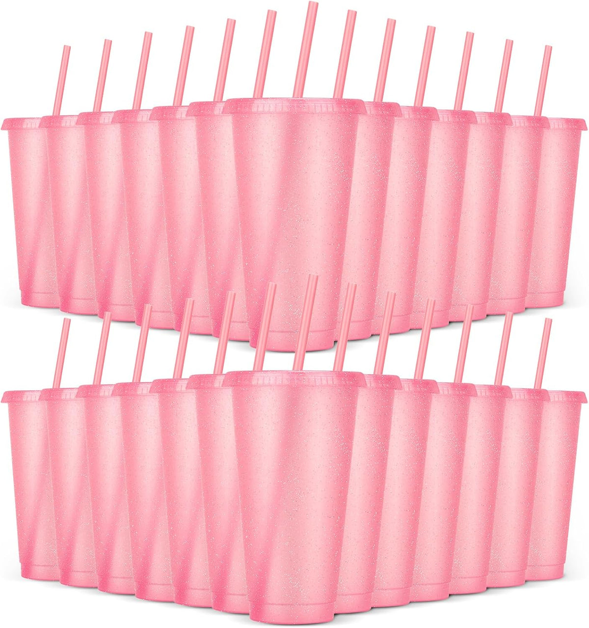 24 Pack Plastic Tumblers with Lids and Straw, Reusable Cups with Lids and Straws Colorful Cups for Cold Drink Iced Coffee, Plastic Tumbler Bulk for Party Birthday Gifts (24 oz, Stylish Colors)