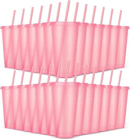 24 Pack Plastic Tumblers with Lids and Straw, Reusable Cups with Lids and Straws Colorful Cups for Cold Drink Iced Coffee, Plastic Tumbler Bulk for Party Birthday Gifts (24 oz, Stylish Colors)