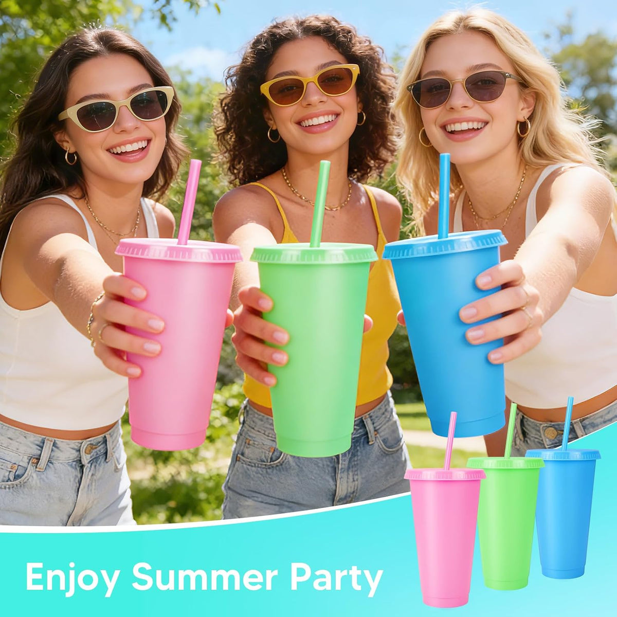 24 Pack Plastic Tumblers with Lids and Straw, Reusable Cups with Lids and Straws Colorful Cups for Cold Drink Iced Coffee, Plastic Tumbler Bulk for Party Birthday Gifts (24 oz, Stylish Colors)