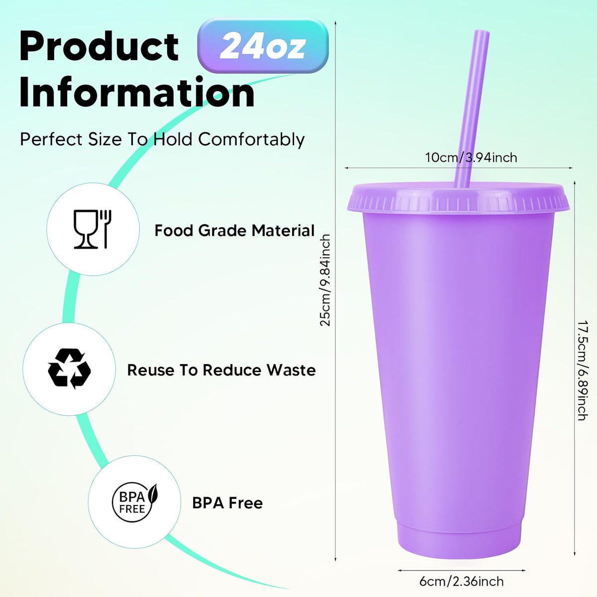 24 Pack Plastic Tumblers with Lids and Straw, Reusable Cups with Lids and Straws Colorful Cups for Cold Drink Iced Coffee, Plastic Tumbler Bulk for Party Birthday Gifts (24 oz, Stylish Colors)