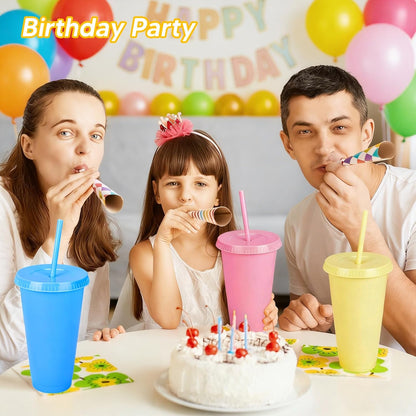 24 Pack Plastic Tumblers with Lids and Straw, Reusable Cups with Lids and Straws Colorful Cups for Cold Drink Iced Coffee, Plastic Tumbler Bulk for Party Birthday Gifts (24 oz, Stylish Colors)