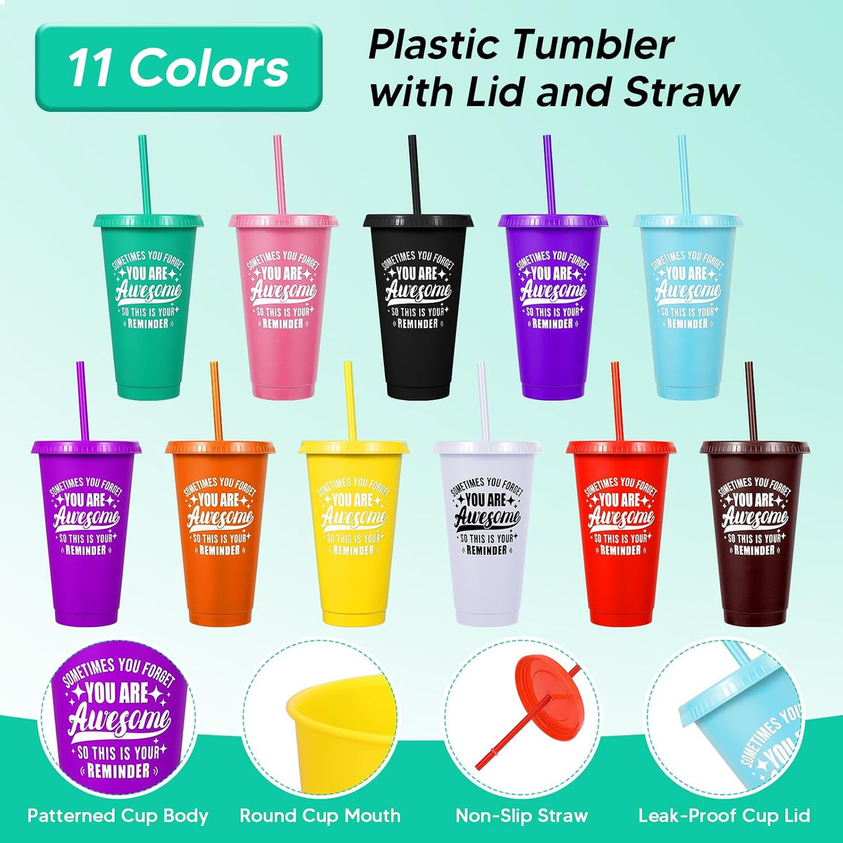 24 Pack Plastic Tumblers with Lids and Straw, Reusable Cups with Lids and Straws Colorful Cups for Cold Drink Iced Coffee, Plastic Tumbler Bulk for Party Birthday Gifts (24 oz, Stylish Colors)