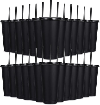 24 Pack Plastic Tumblers with Lids and Straw, Reusable Cups with Lids and Straws Colorful Cups for Cold Drink Iced Coffee, Plastic Tumbler Bulk for Party Birthday Gifts (24 oz, Stylish Colors)