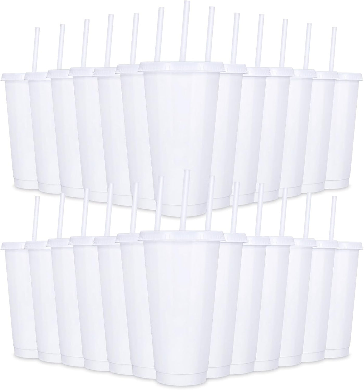 24 Pack Plastic Tumblers with Lids and Straw, Reusable Cups with Lids and Straws Colorful Cups for Cold Drink Iced Coffee, Plastic Tumbler Bulk for Party Birthday Gifts (24 oz, Stylish Colors)