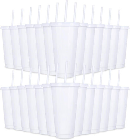 24 Pack Plastic Tumblers with Lids and Straw, Reusable Cups with Lids and Straws Colorful Cups for Cold Drink Iced Coffee, Plastic Tumbler Bulk for Party Birthday Gifts (24 oz, Stylish Colors)