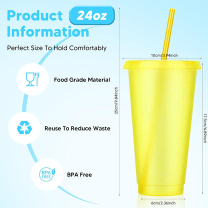 24 Pack Plastic Tumblers with Lids and Straw, Reusable Cups with Lids and Straws Colorful Cups for Cold Drink Iced Coffee, Plastic Tumbler Bulk for Party Birthday Gifts (24 oz, Stylish Colors)