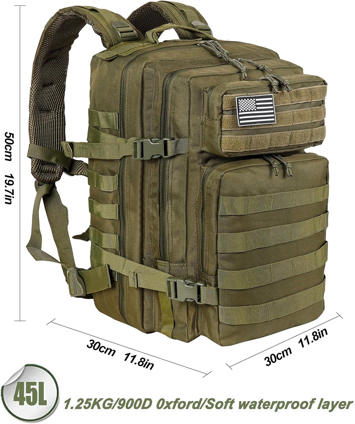 Military Tactical Backpack for Men and Women 45L Army 3 Days Assault Pack Bag Large Rucksack with Molle System Black