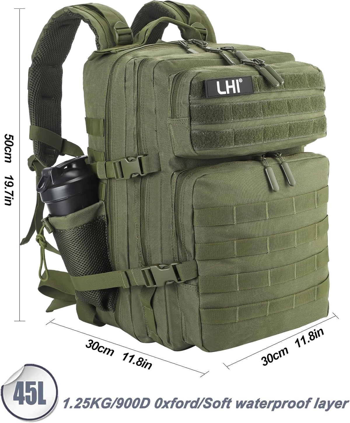 Military Tactical Backpack for Men and Women 45L Army 3 Days Assault Pack Bag Large Rucksack with Molle System Black