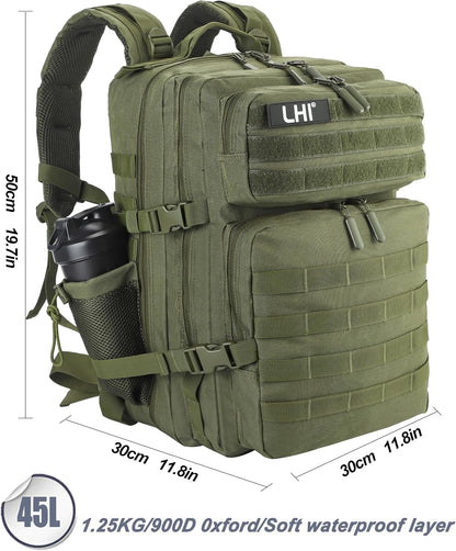 Military Tactical Backpack for Men and Women 45L Army 3 Days Assault Pack Bag Large Rucksack with Molle System Black