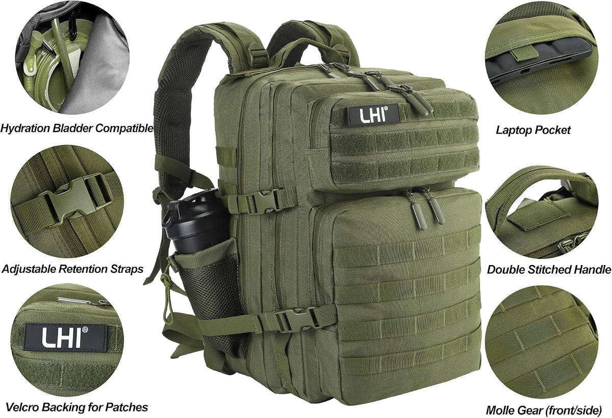 Military Tactical Backpack for Men and Women 45L Army 3 Days Assault Pack Bag Large Rucksack with Molle System Black
