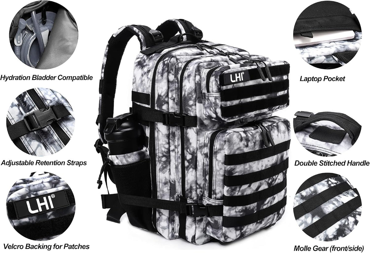 Military Tactical Backpack for Men and Women 45L Army 3 Days Assault Pack Bag Large Rucksack with Molle System Black