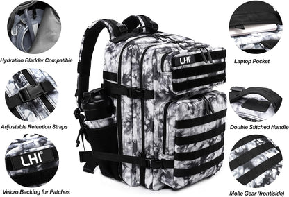 Military Tactical Backpack for Men and Women 45L Army 3 Days Assault Pack Bag Large Rucksack with Molle System Black