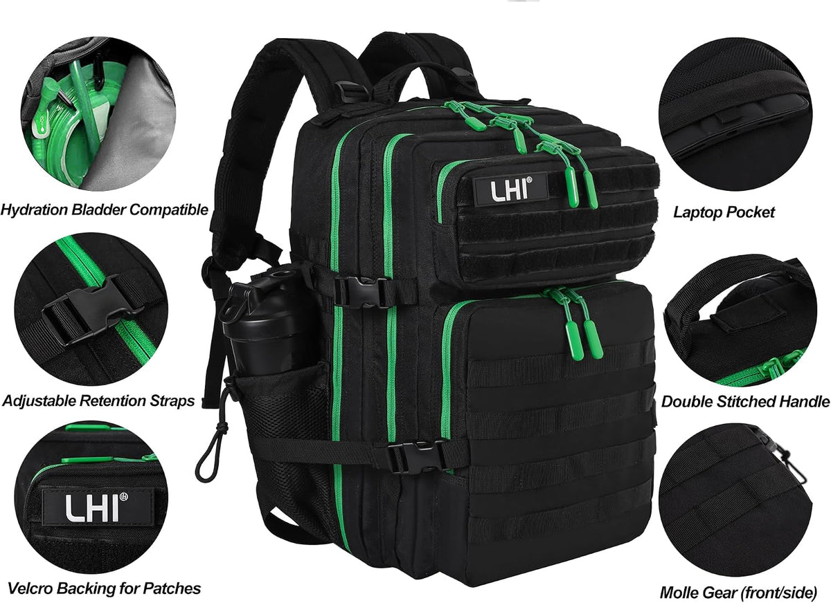 Military Tactical Backpack for Men and Women 45L Army 3 Days Assault Pack Bag Large Rucksack with Molle System Black