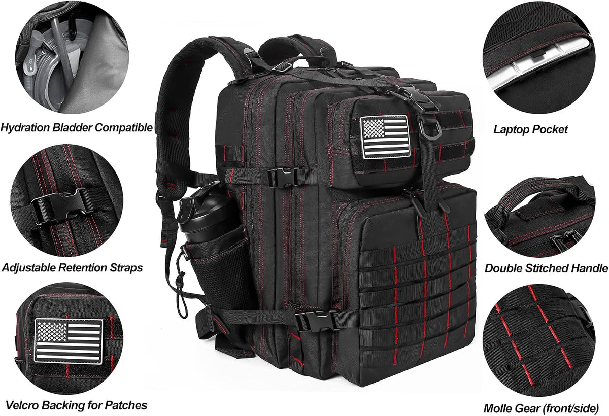 Military Tactical Backpack for Men and Women 45L Army 3 Days Assault Pack Bag Large Rucksack with Molle System Black