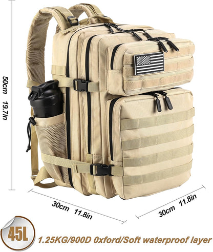 Military Tactical Backpack for Men and Women 45L Army 3 Days Assault Pack Bag Large Rucksack with Molle System Black
