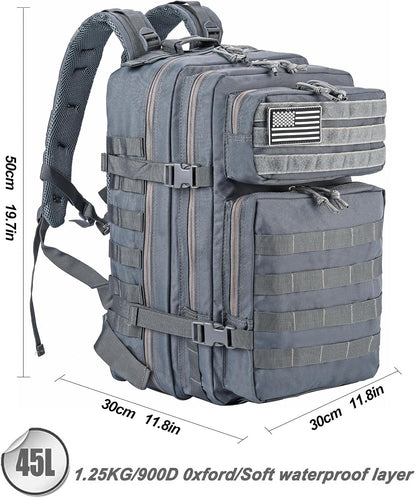 Military Tactical Backpack for Men and Women 45L Army 3 Days Assault Pack Bag Large Rucksack with Molle System Black