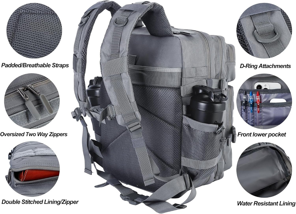 Military Tactical Backpack for Men and Women 45L Army 3 Days Assault Pack Bag Large Rucksack with Molle System Black