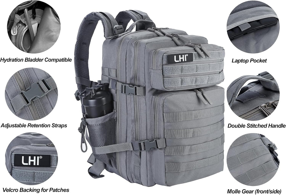 Military Tactical Backpack for Men and Women 45L Army 3 Days Assault Pack Bag Large Rucksack with Molle System Black