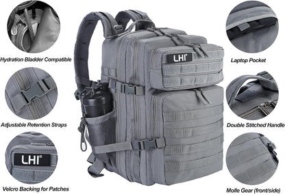 Military Tactical Backpack for Men and Women 45L Army 3 Days Assault Pack Bag Large Rucksack with Molle System Black