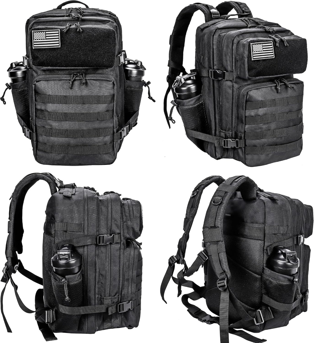 Military Tactical Backpack for Men and Women 45L Army 3 Days Assault Pack Bag Large Rucksack with Molle System Black