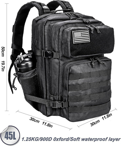 Military Tactical Backpack for Men and Women 45L Army 3 Days Assault Pack Bag Large Rucksack with Molle System Black