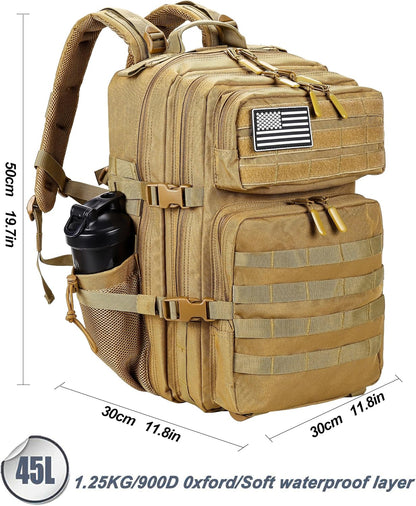 Military Tactical Backpack for Men and Women 45L Army 3 Days Assault Pack Bag Large Rucksack with Molle System Black