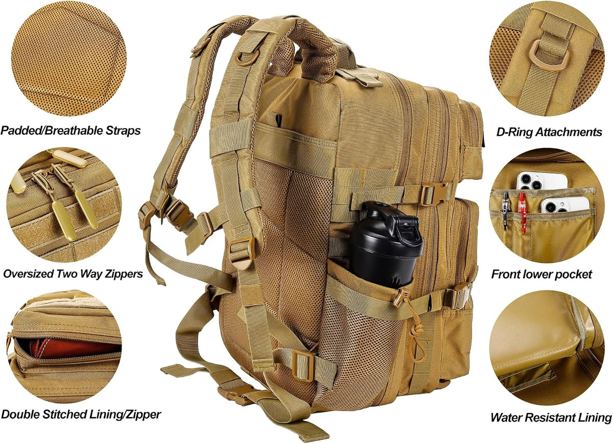 Military Tactical Backpack for Men and Women 45L Army 3 Days Assault Pack Bag Large Rucksack with Molle System Black