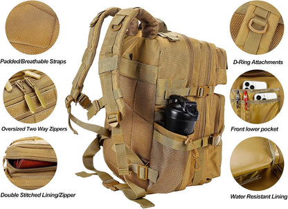 Military Tactical Backpack for Men and Women 45L Army 3 Days Assault Pack Bag Large Rucksack with Molle System Black