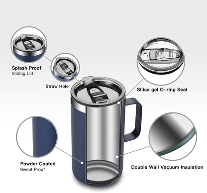 20 oz Insulated Coffee Mug, Coffee Cup with Lid and Wide Handle