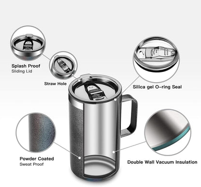 20 oz Insulated Coffee Mug, Coffee Cup with Lid and Wide Handle