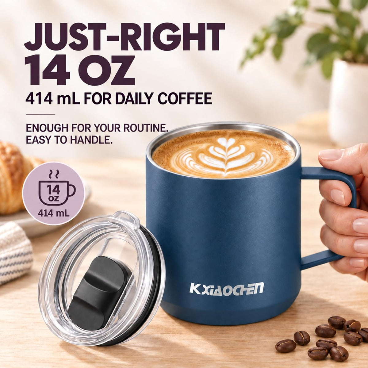 20 oz Insulated Coffee Mug, Coffee Cup with Lid and Wide Handle