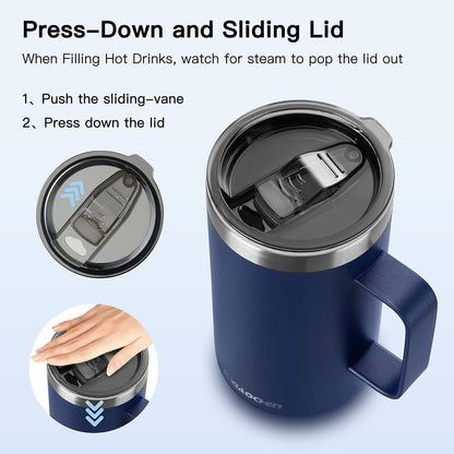 20 oz Insulated Coffee Mug, Coffee Cup with Lid and Wide Handle