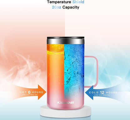 20 oz Insulated Coffee Mug, Coffee Cup with Lid and Wide Handle