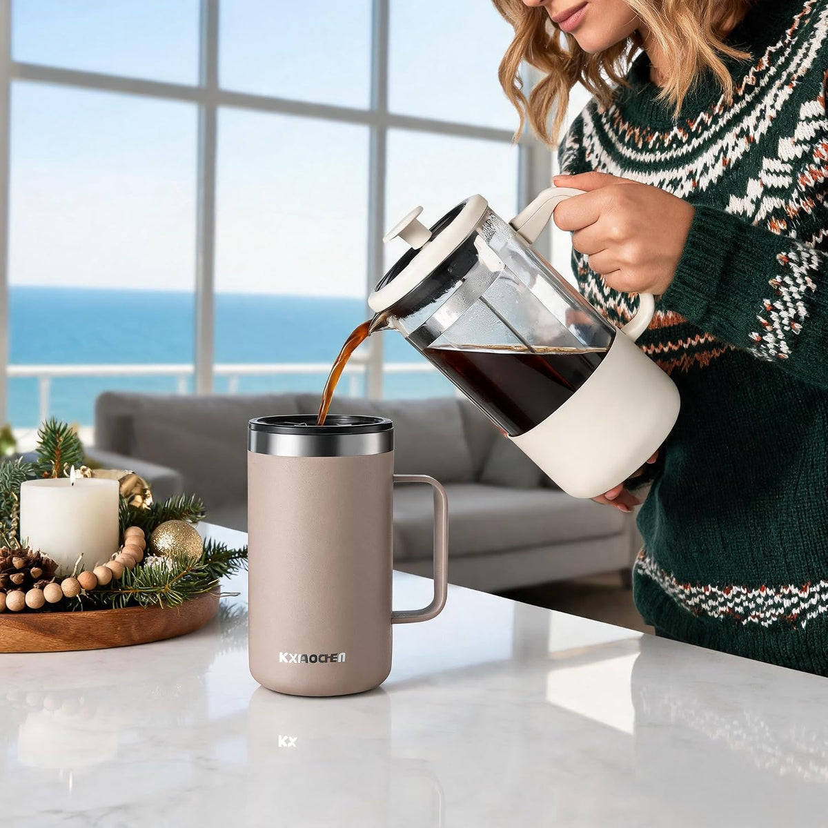 20 oz Insulated Coffee Mug, Coffee Cup with Lid and Wide Handle