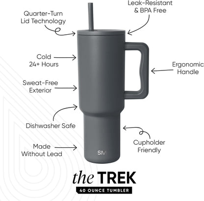 40 oz Trek Tumbler with Handle and Straw Lid | Cup Holder Friendly Insulated Stainless Steel Travel Mug | Slumberland | Trek Tumbler, Travel Mug | Insulated Water Bottle, Cupholder Friendly, Stainless Steel Cup | Slumberland - Colors B